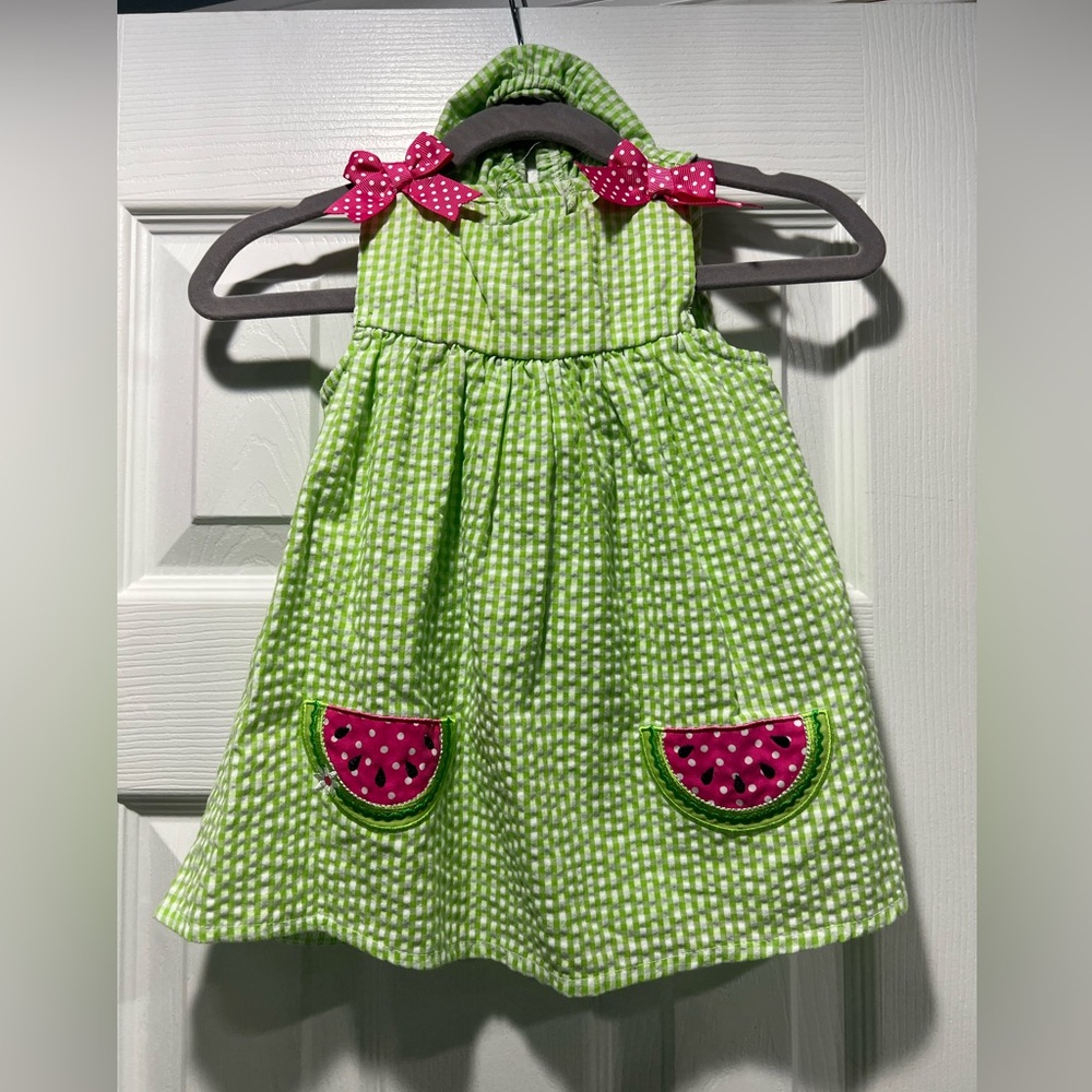 COPY - Rare edition, 6-9M, Green seersucker Dress, includes bloomers